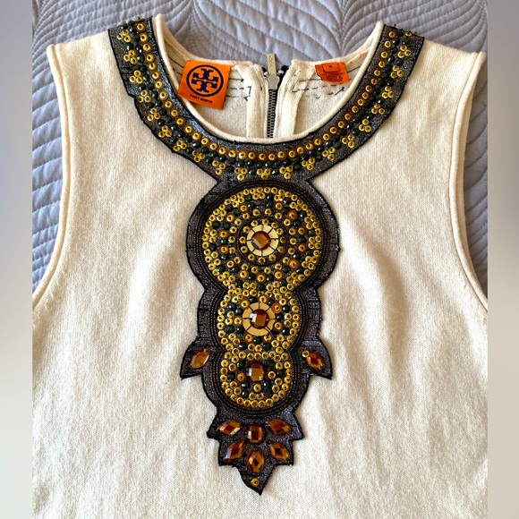 Tory Burch cashmere sleeveless top with hand detailed beadwork. Size M - Picture 2 of 8